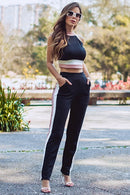 Conjunto  Cropped Calça Bicolor Malha Crepe