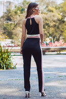 Conjunto  Cropped Calça Bicolor Malha Crepe