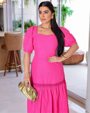 Vestido Marina longuete com babado único na laise