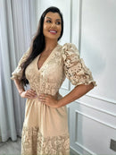 Vestido Madalena de Linho com Renda